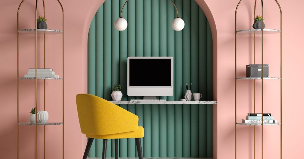 Retro painted home office wall 