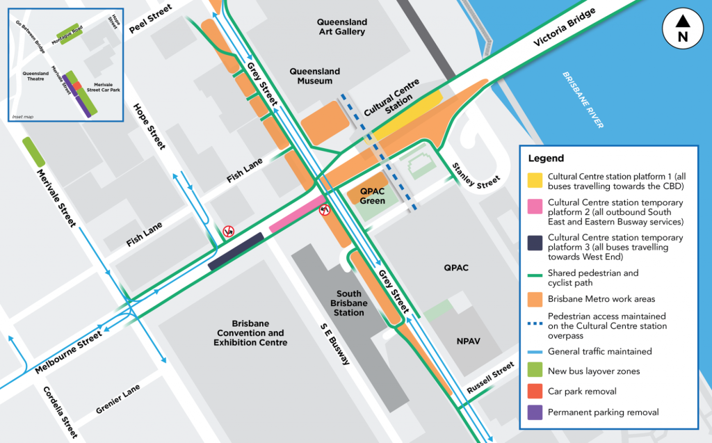 Map view of the new Brisbane cultural centre changes to occur