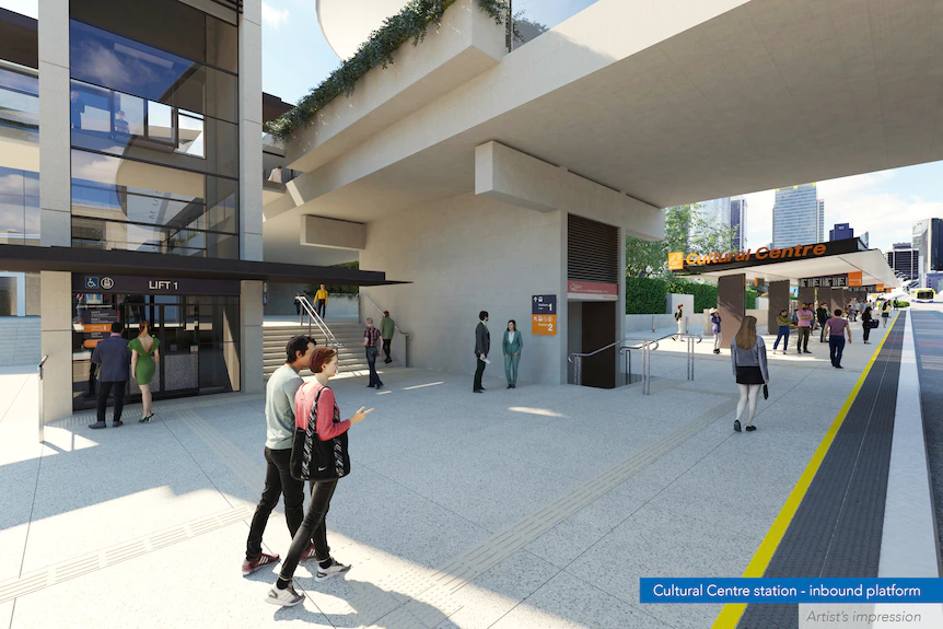 3d render of the Cultural Centre station - inbound platform
